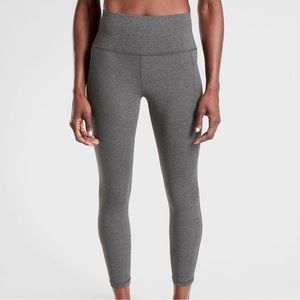 Athleta Stash Pocket Salutation Tight Legging XS Heathered Black Grey NWOT